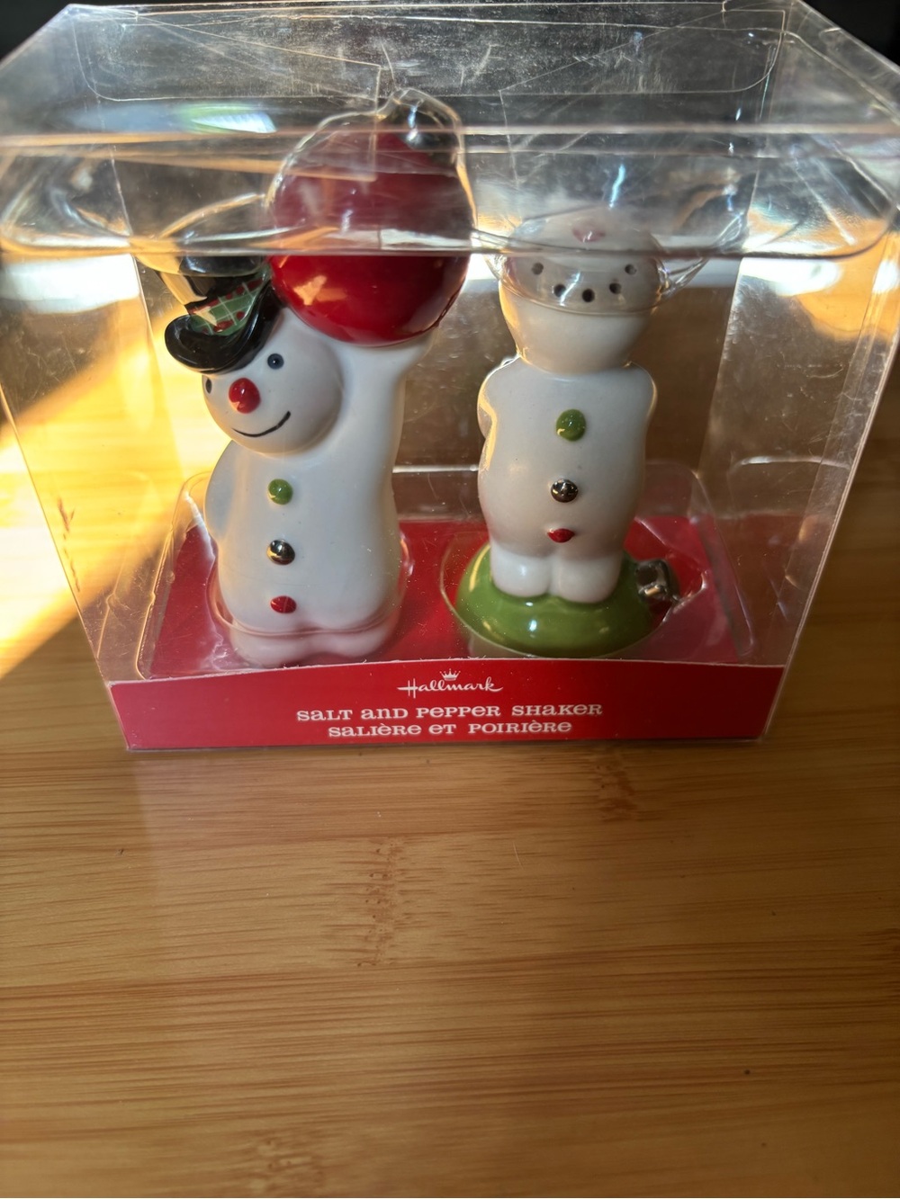 Hallmark White Snowman Salt & Pepper Set with Red and Green Accents